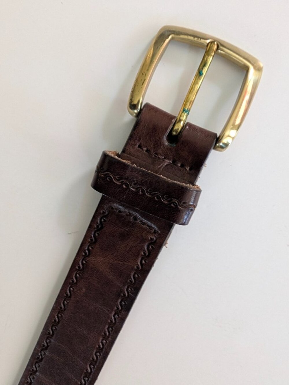 Women's Genuin Leather Belt Size Small Brown 1.25X33" Gold Brass Buckle
